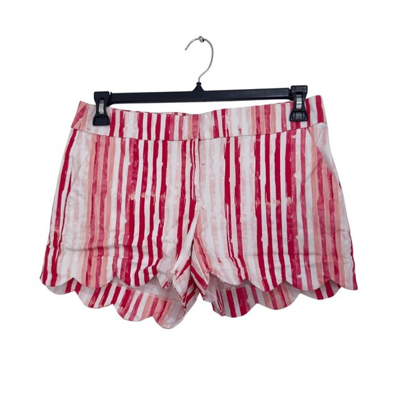 Crown & Ivy Womens Scallop Hem Striped Shorts Size 4 Pink & White Cotton Blend - Picture 1 of 11